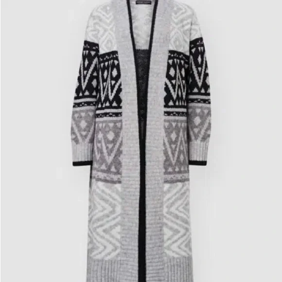 Repeat Luxury Geneva Cozy Black and Gray Patterned Women's Maxi Sweater